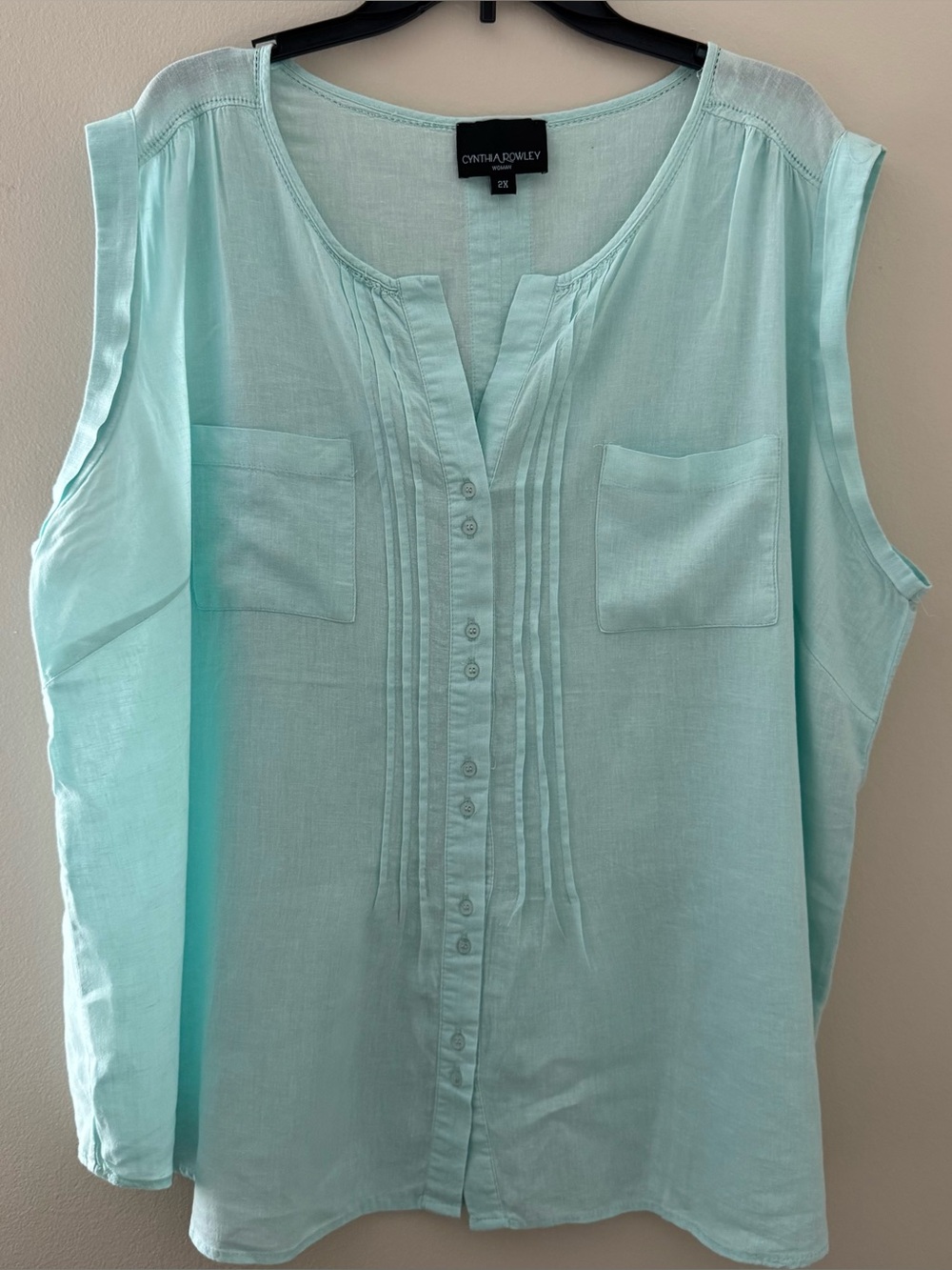 Cynthia Rowley Linen Blend Sleeveless Blouse • Mint Green Size 3X